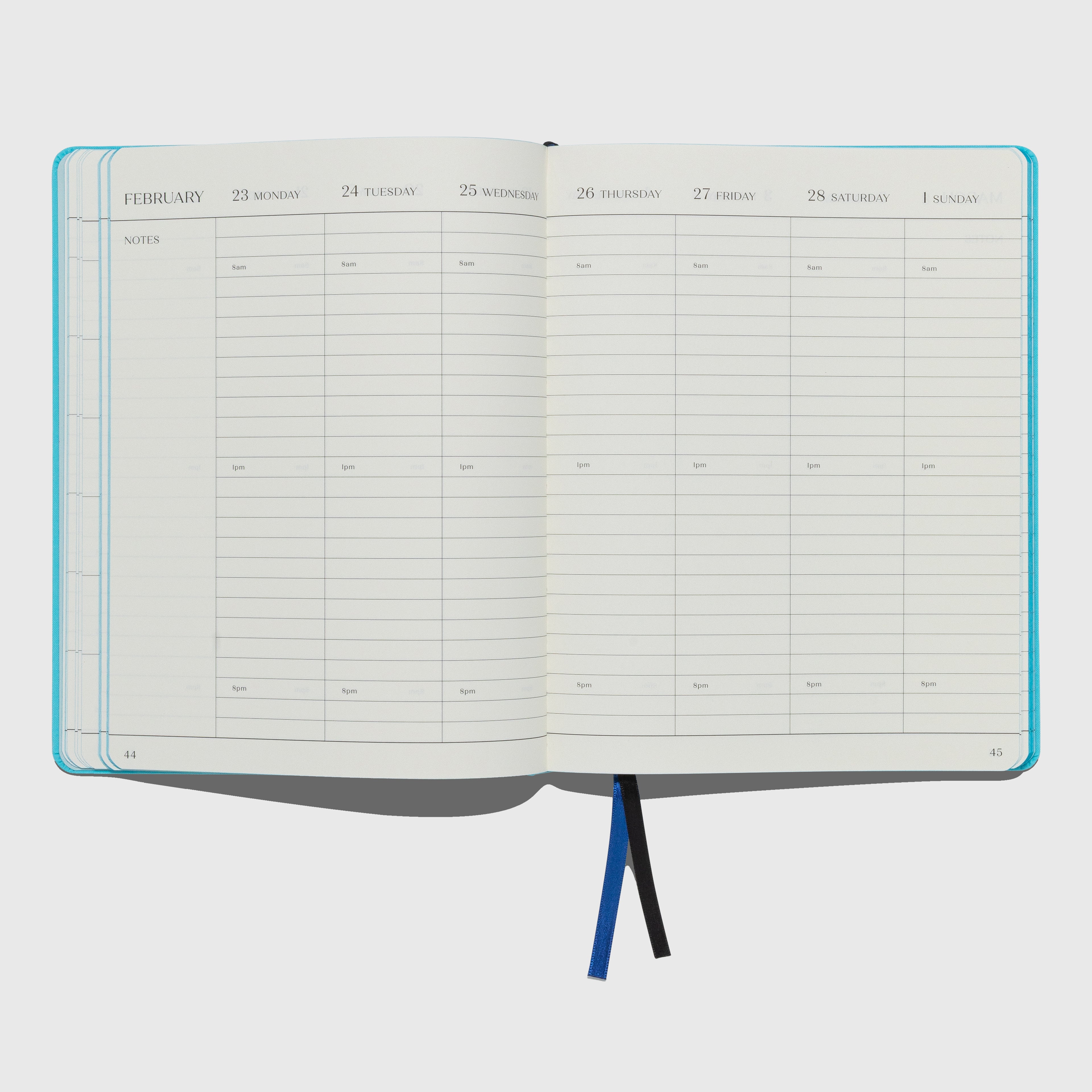 Open planner with a weekly layout on a white background. The Important Flowers 2026 Planner by Sofia Coppola published by Mack.
