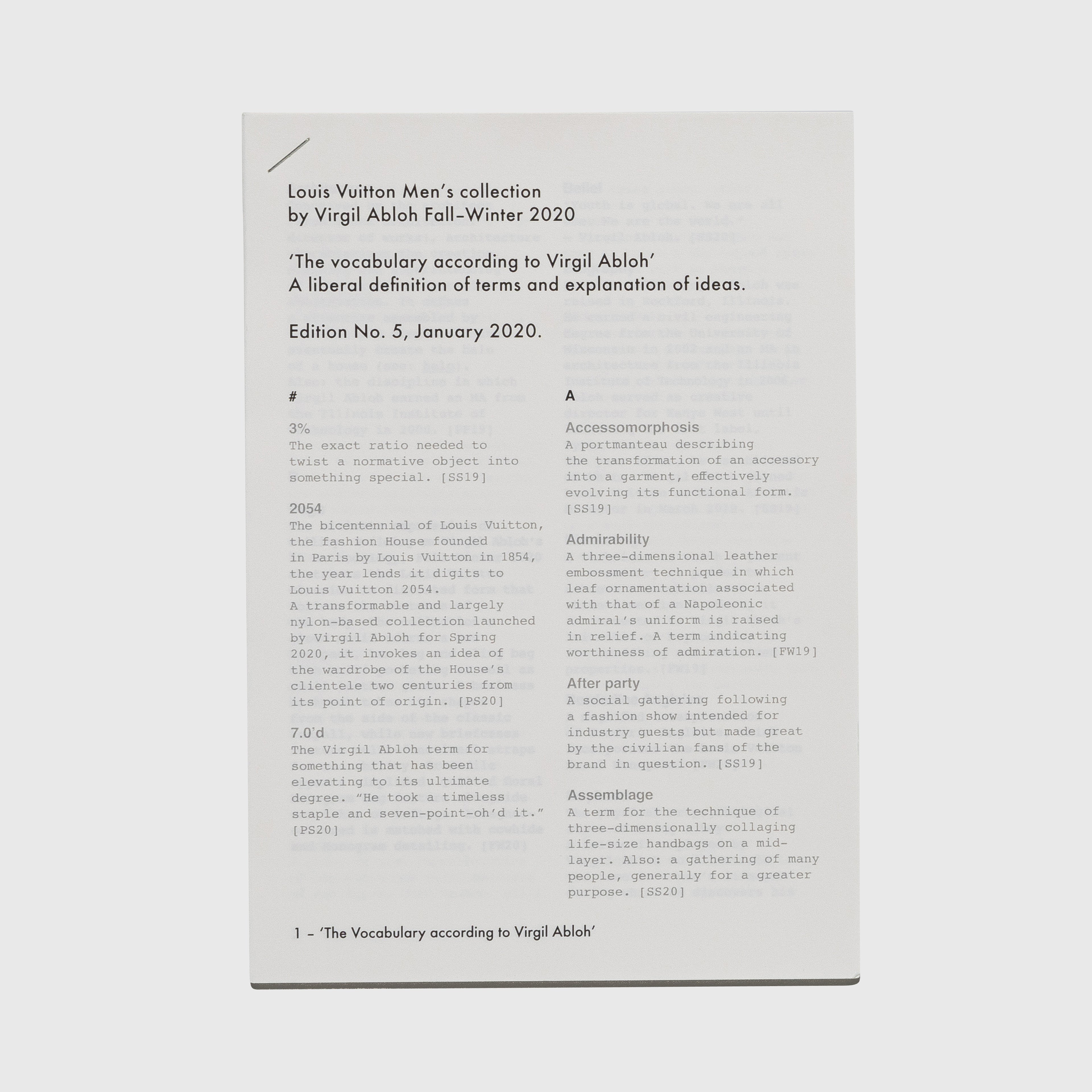 Louis Vuitton 4 fashion show notes book by Virgil Abloh