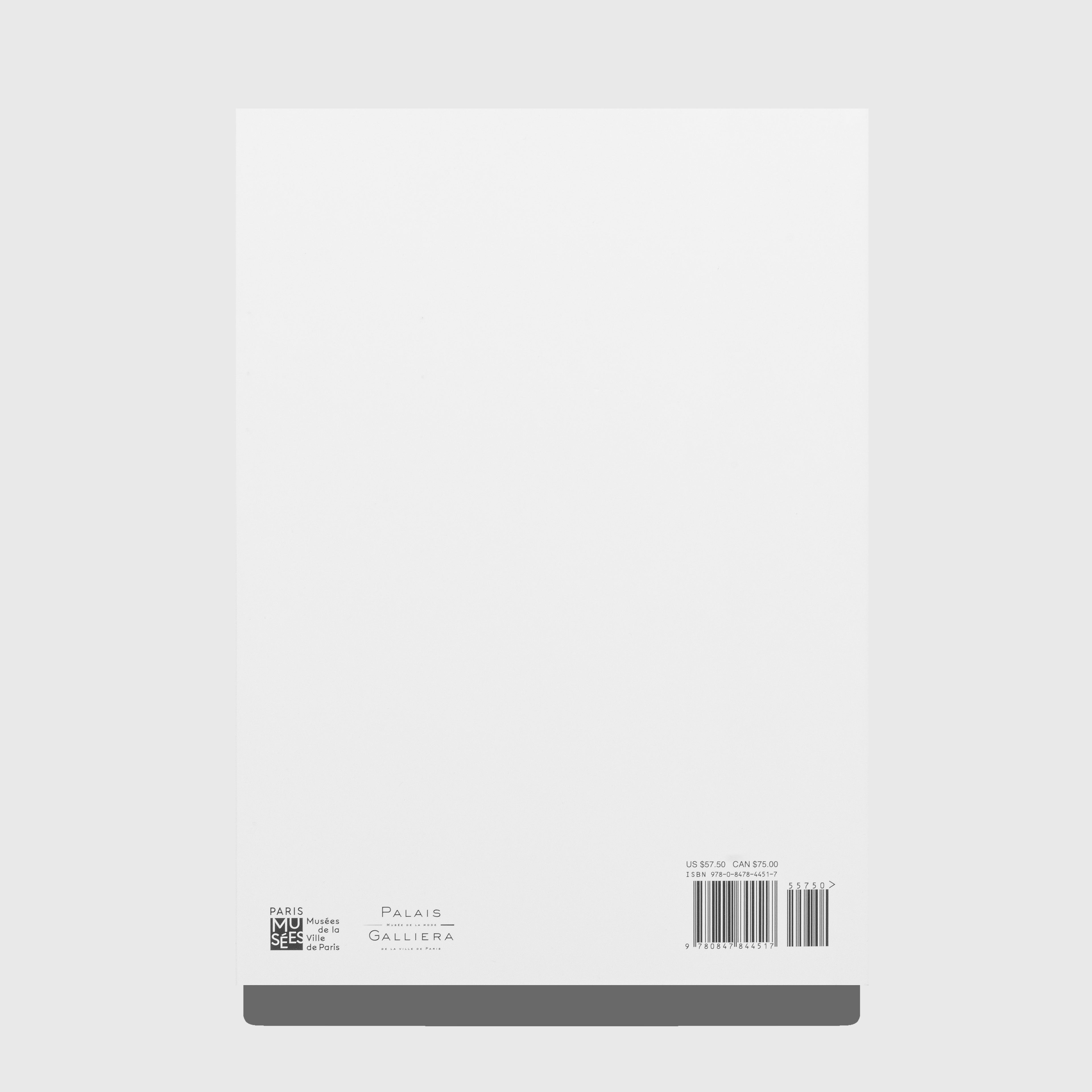 Back cover of a book with a barcode and text on a white background. Rick Owens Temple of Love book. Published by Rizzoli and Palais Galleria.