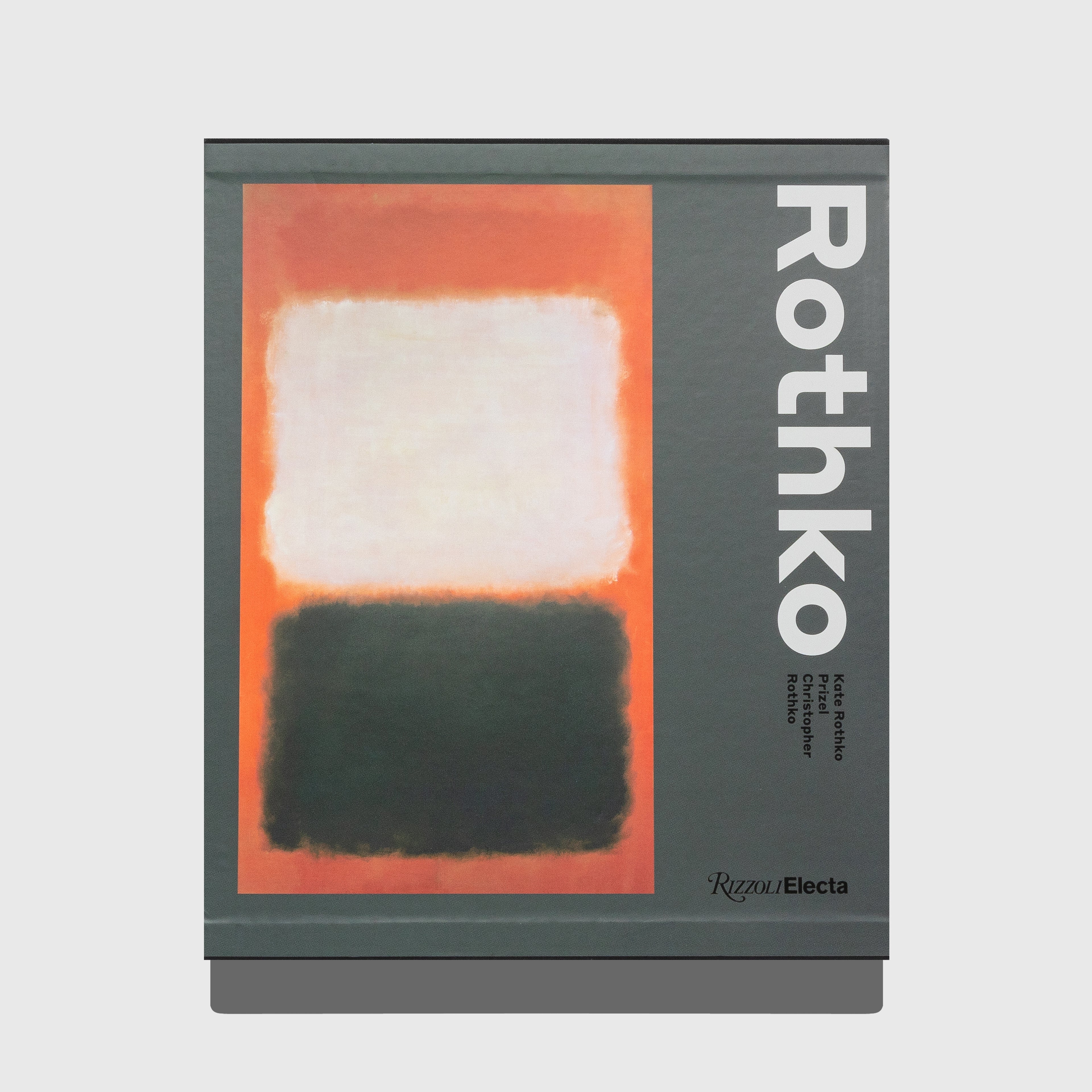 Book cover of 'Rothko' with abstract art design on a gray background. Mark Rothko art book published by Rizzoli Electa.