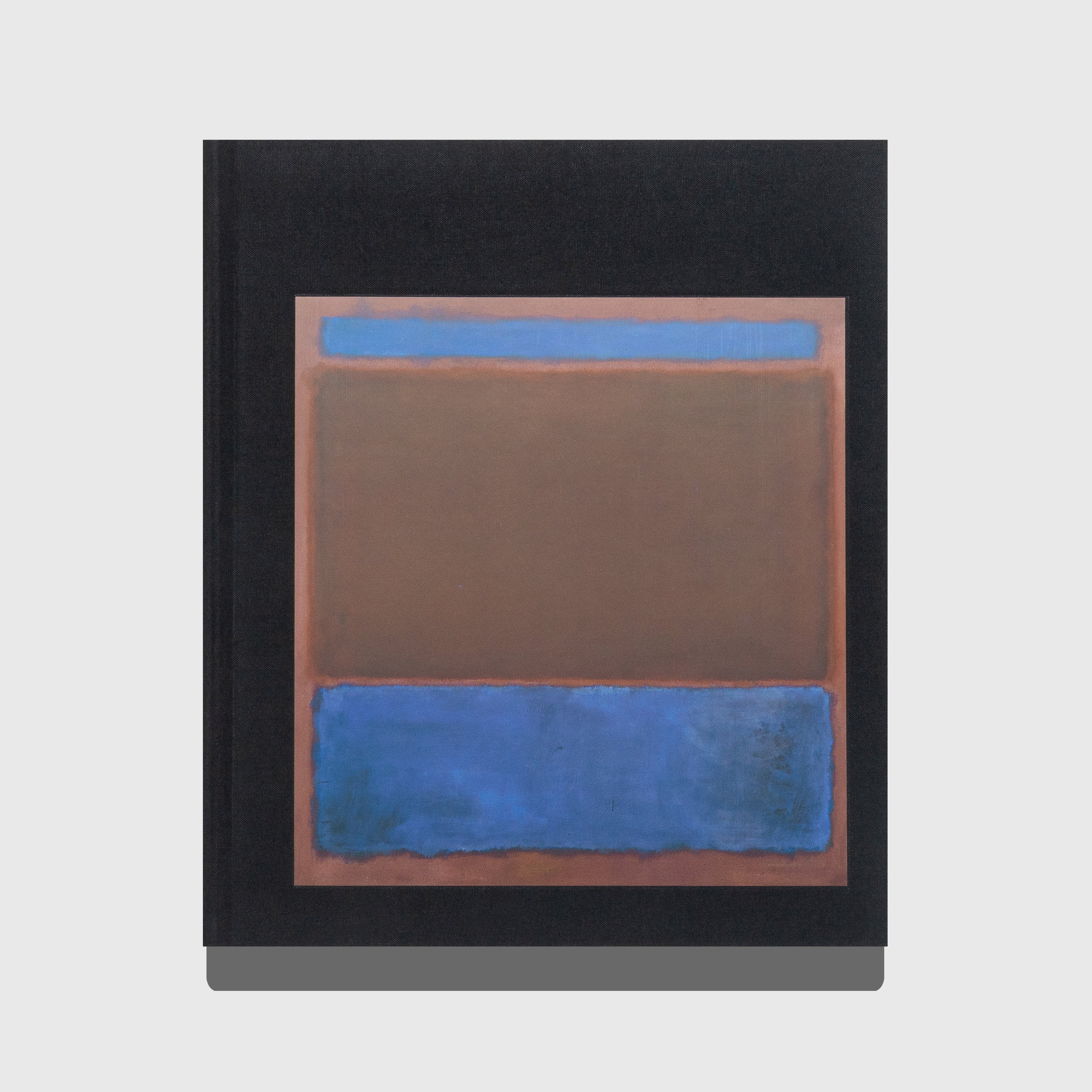 Abstract art piece with blue and brown rectangles on a black background. Mark Rothko art book published by Rizzoli Electa.