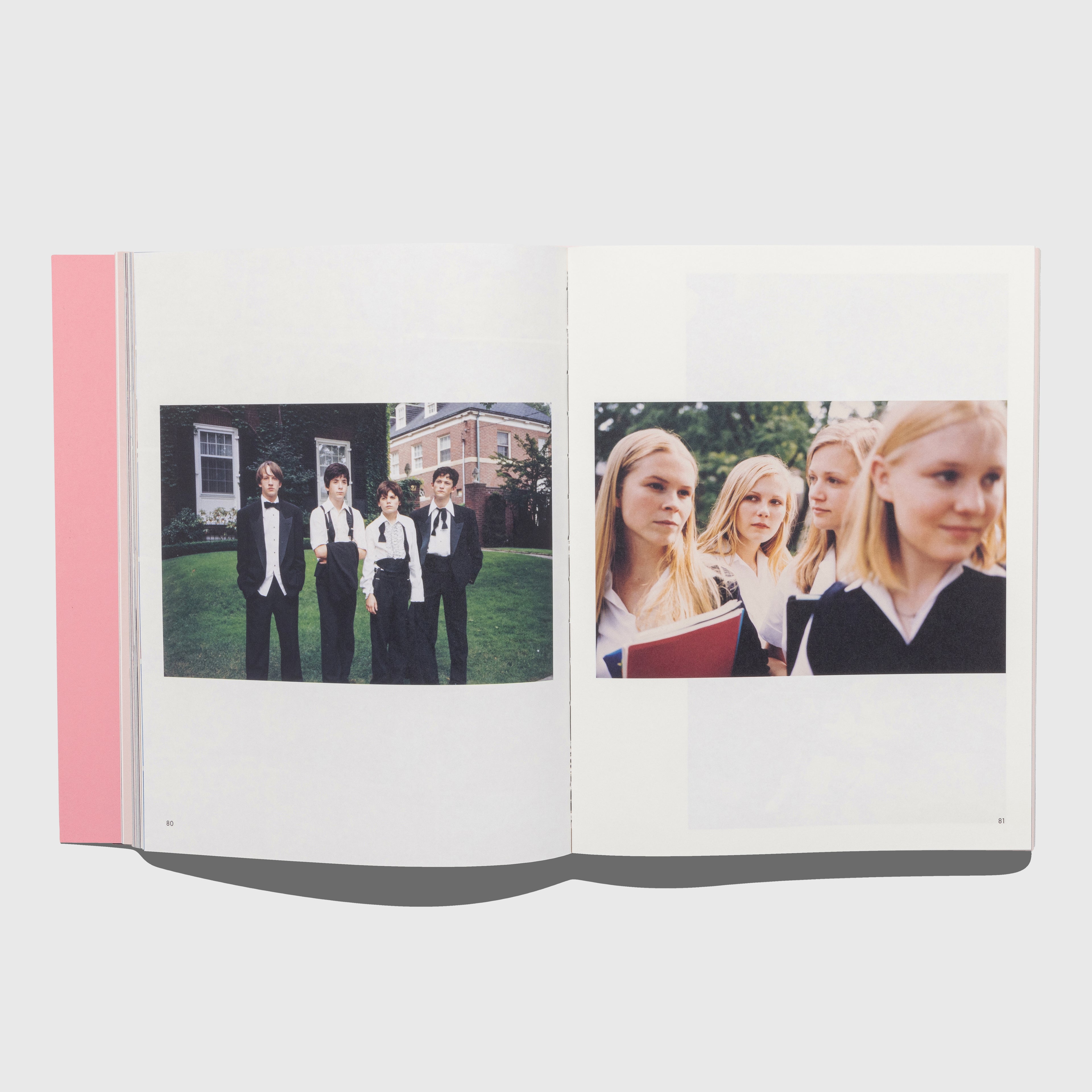 Open photo book showing two film images of The Virgin Suicides by Sofia Coppola from Sofia Coppola Archive.