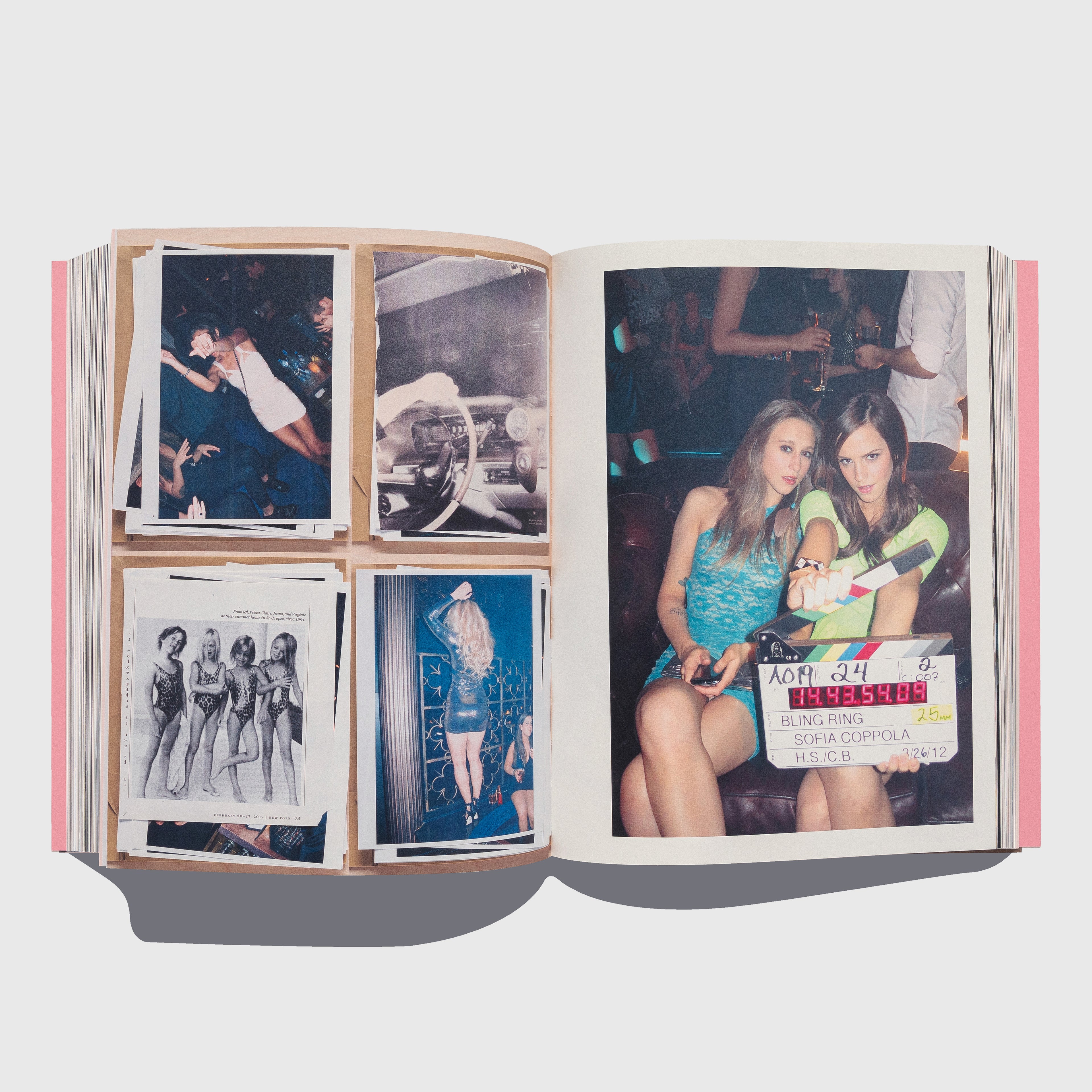 Open photo book showing five images of Bling Ring Movie by Sofia Coppola from Sofia Coppola Archive.